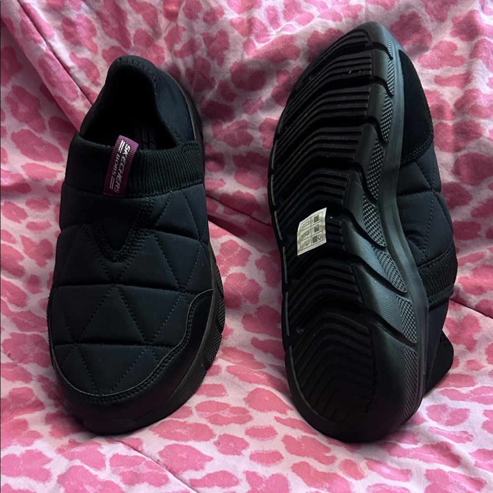 Skechers Black Quilted Slip-On Athletic Shoes